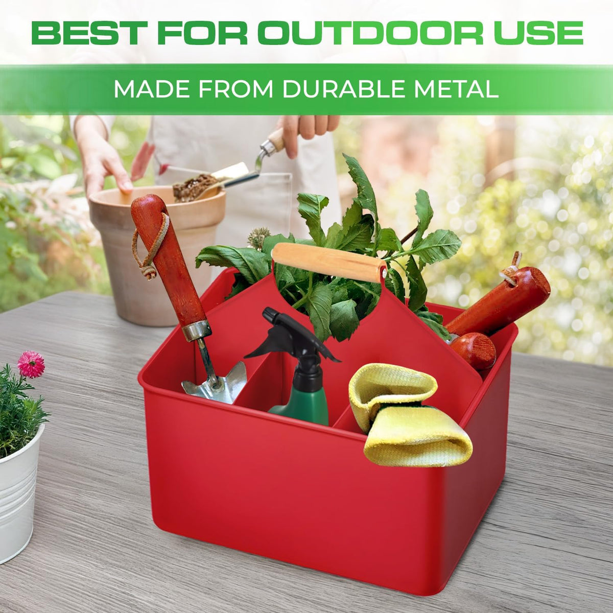 Plexon Metal Utensil Caddy With Handle - Farmhouse Kitchen Utensil Holder
