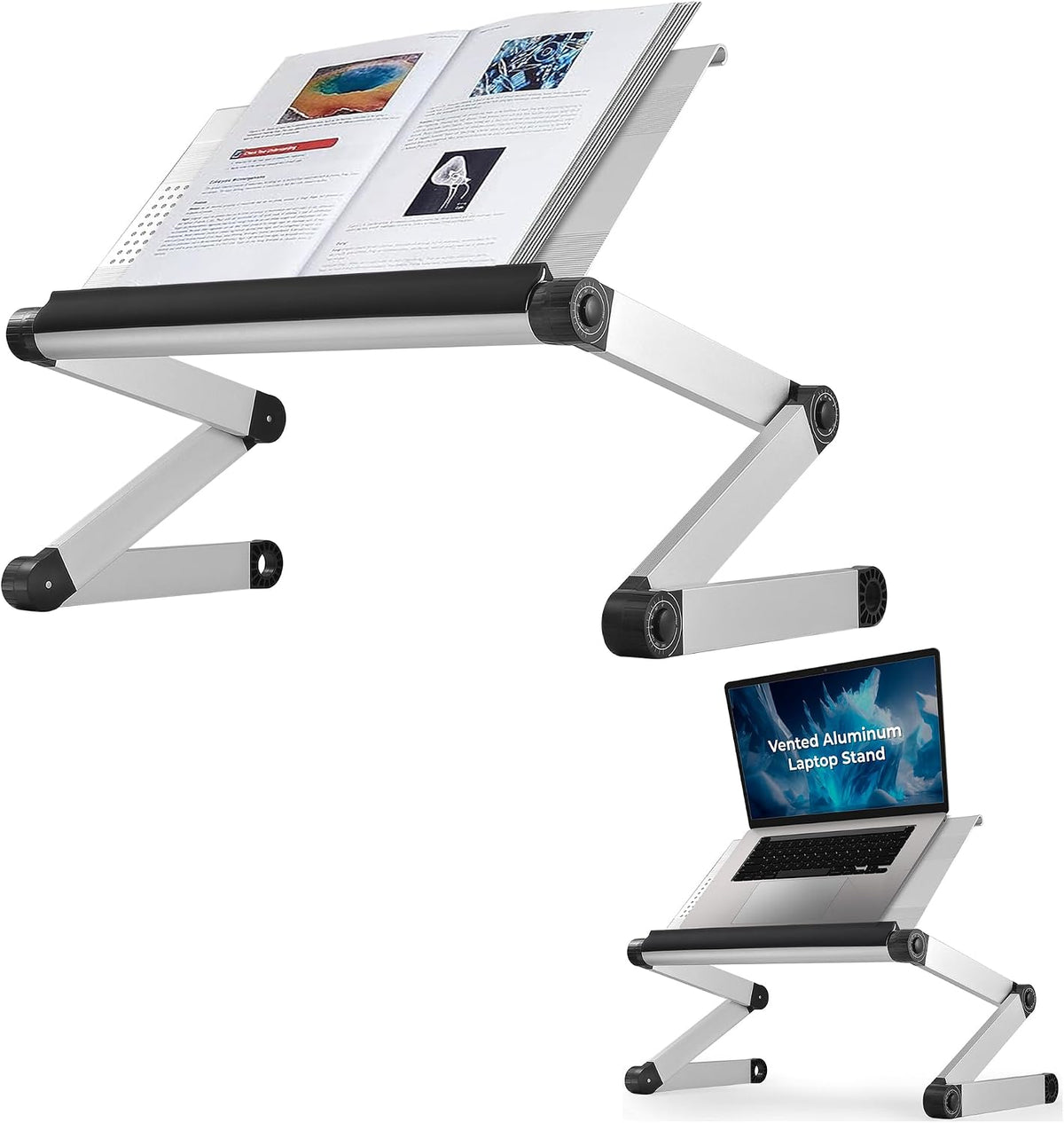 Uncaged Ergonomics Book Stand, Adjustable Laptop Stand for Desk (Silver)