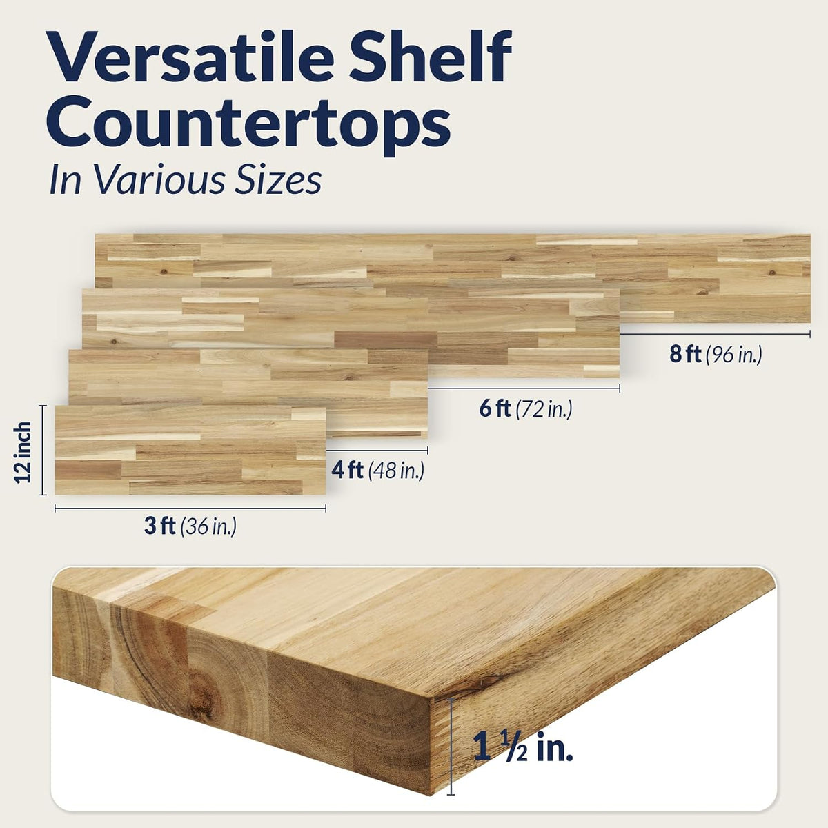 Howizz Acacia Butcher Block Shelf 12" x 4ft x 1.5" Inches, Unfinish...