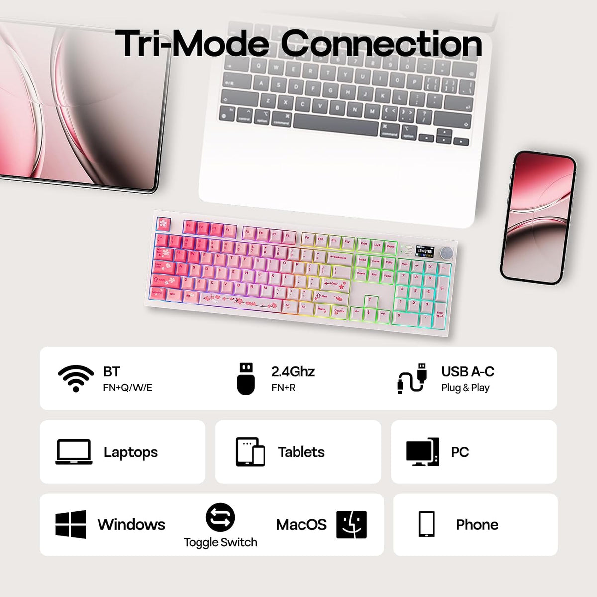 EPOMAKER QK108 Full Size Mechanical Keyboard with Screen & Knob, 8000mAh