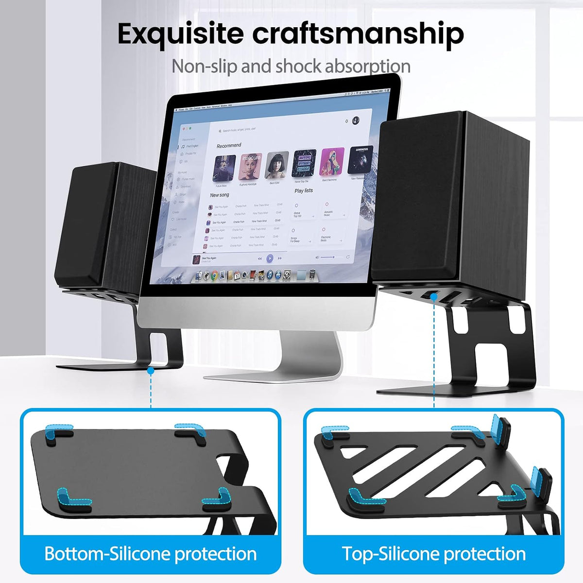 VAYDEER Desktop Speaker Stands with Vibration Absorption Pads, Metal Speaker ...