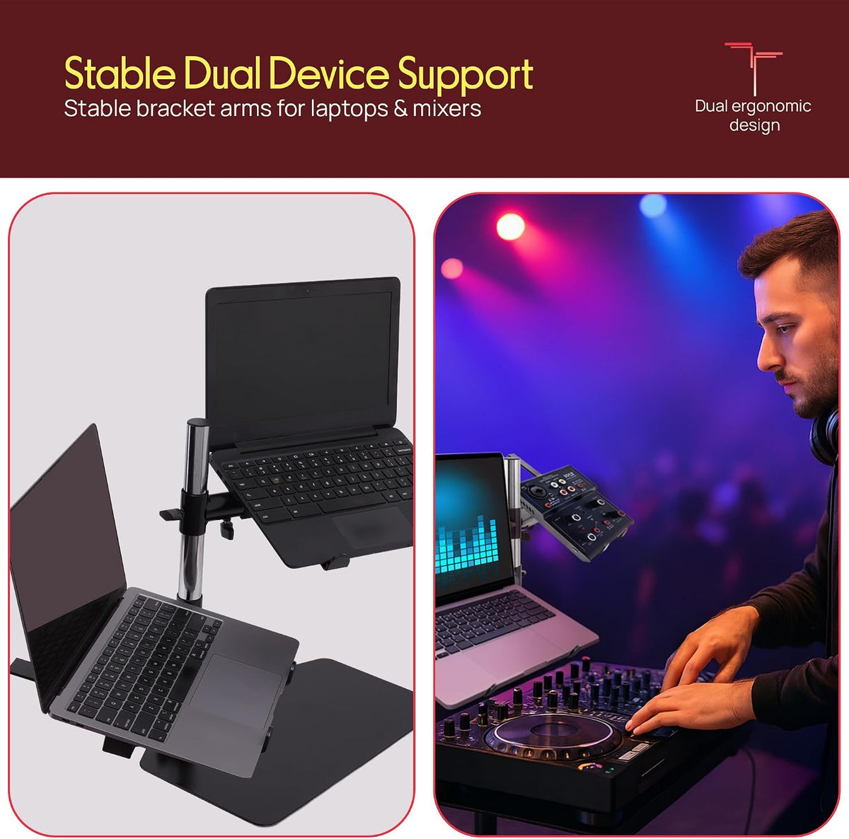 Pyle Portable Dual Laptop Stand – Standing Table Holder with Bracket Arms,Adj...