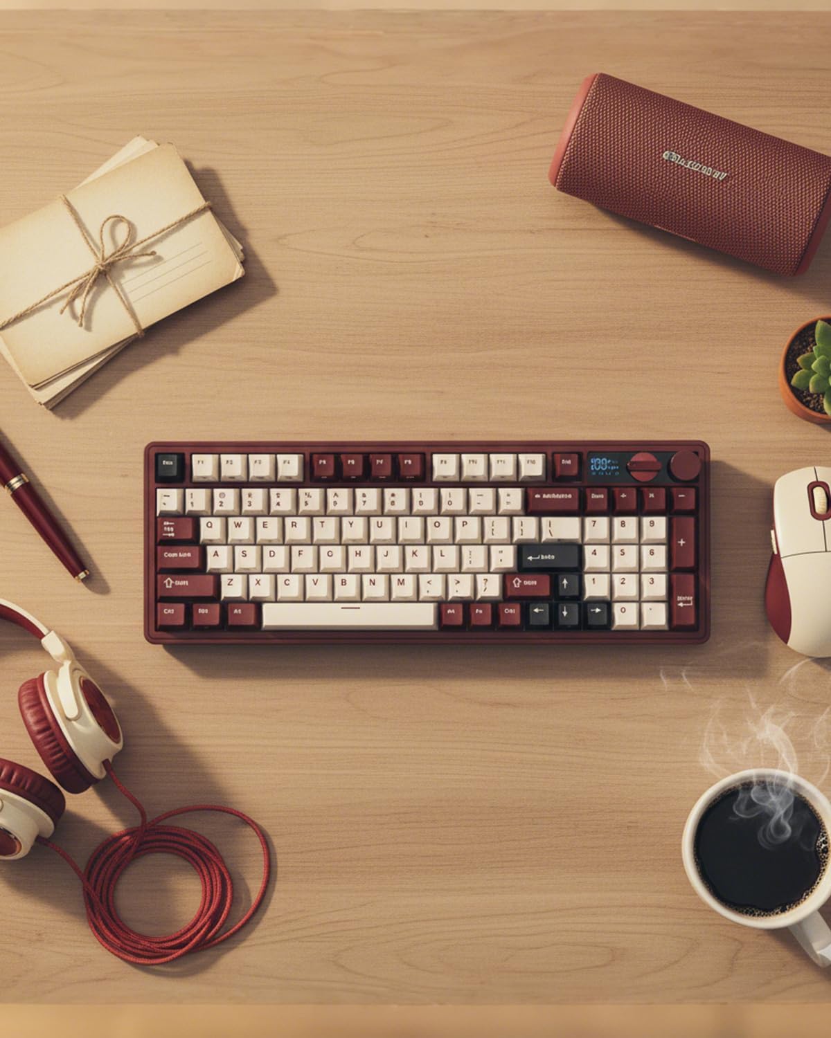 RK ROYAL KLUDGE M100 Wireless Mechanical Keyboard with Screen & Knobs, Red