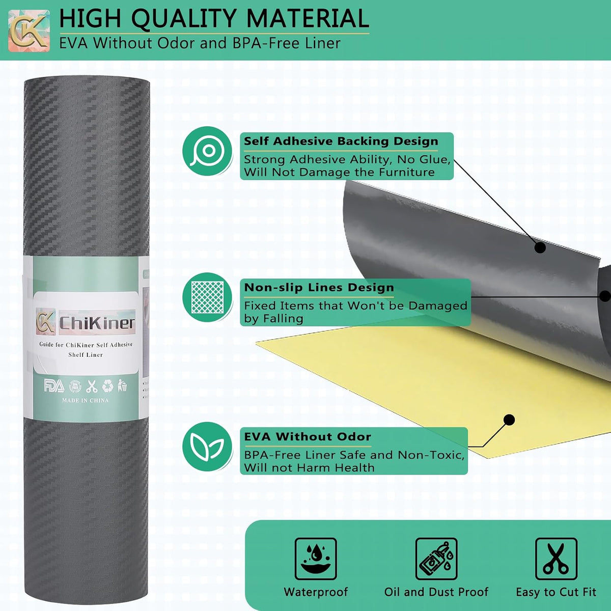 Self-Adhesive Shelf Liner Kitchen Liner, Waterproof Backed Paper Easy Peel an...