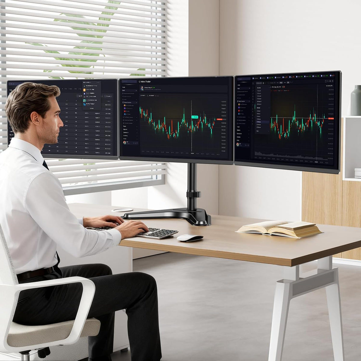 Triple Monitor Stand, Full Motion Arm Fits up to 27 inch