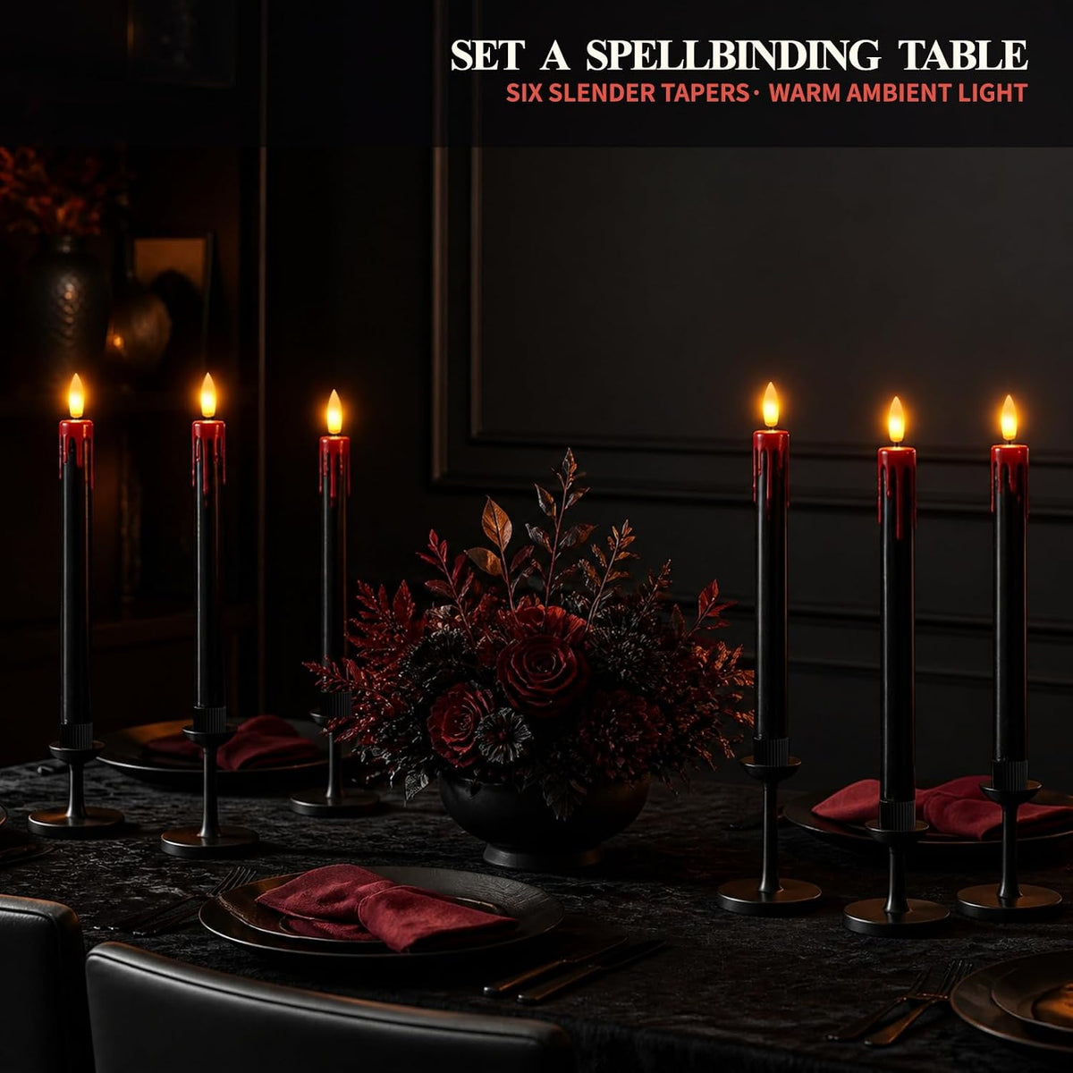Patiphan Rechargeable Halloween Flameless Taper Candles with Remote, 6 Pcs