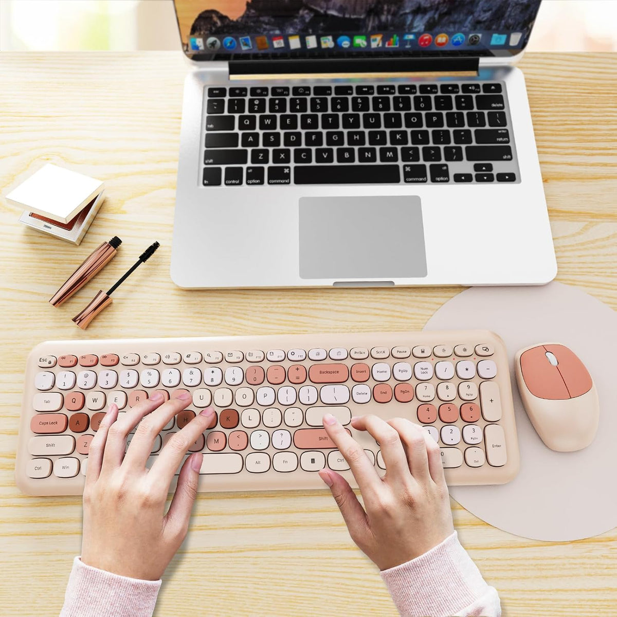 SkyGive Wireless Keyboard and Mouse Combo, Colorful Ergonomic Full Size Retro...