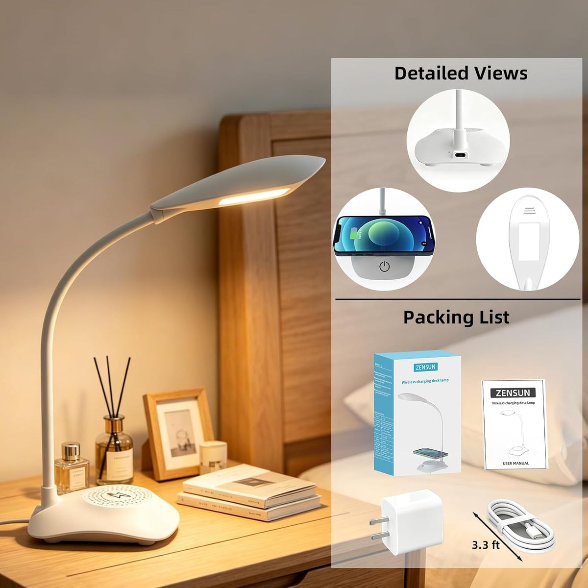 LED Desk Lamp with 15W Magnetic Wireless Charger, Stepless Dimming