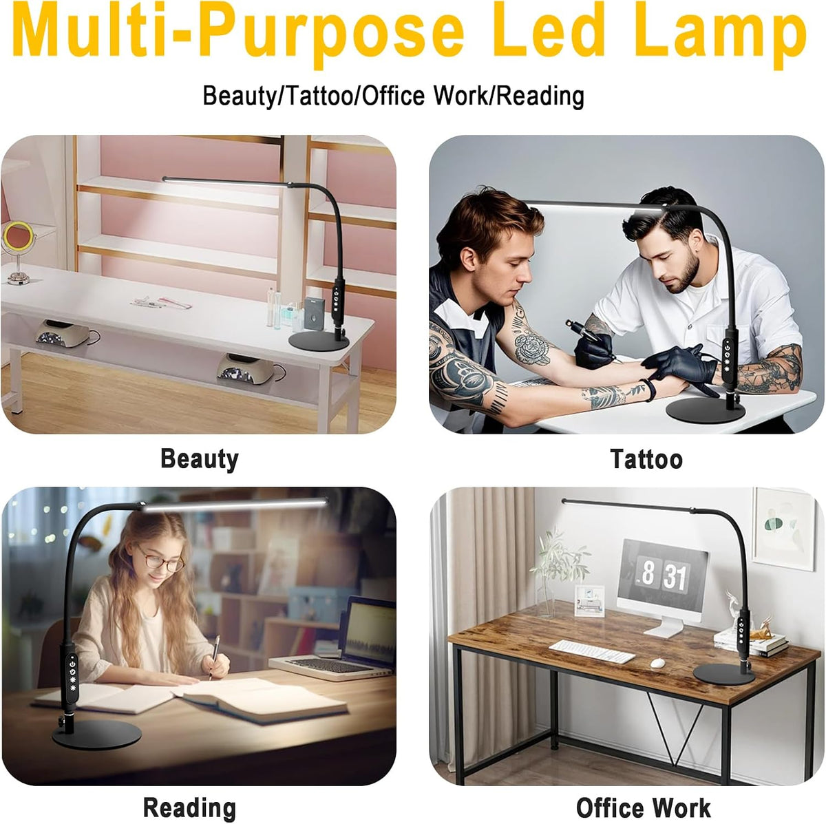 CGBE LED Desk Lamp, 23.6" Nail Light for Desk with Adjustable Gooseneck