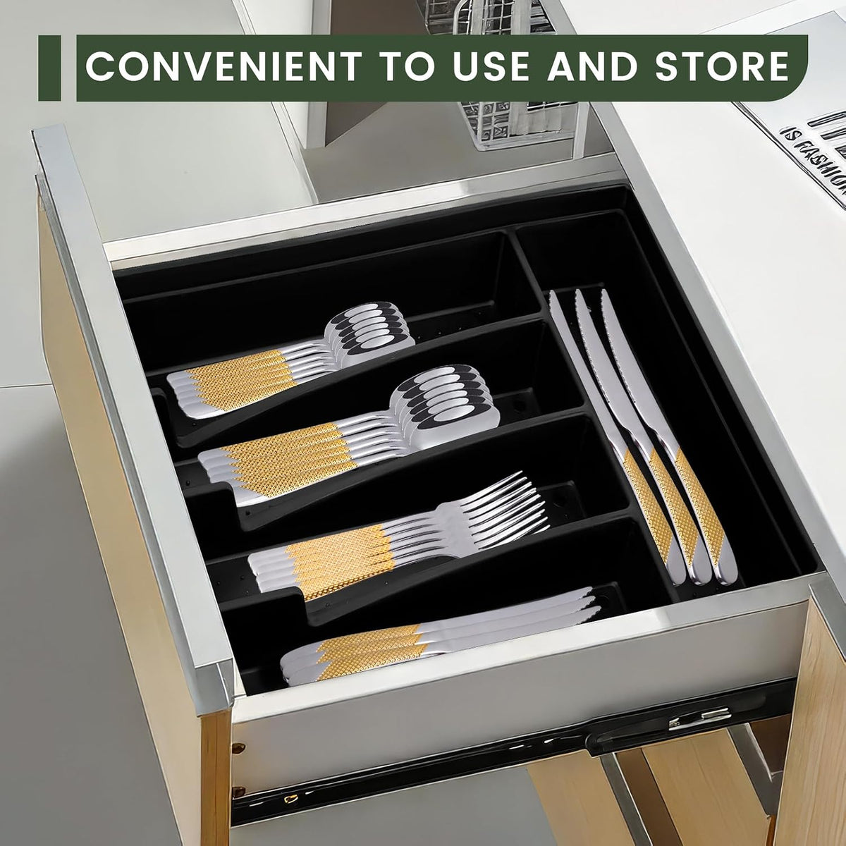 24-Piece Silverware Set with Organizer, Stainless Steel Flatware for 6, Cutle...
