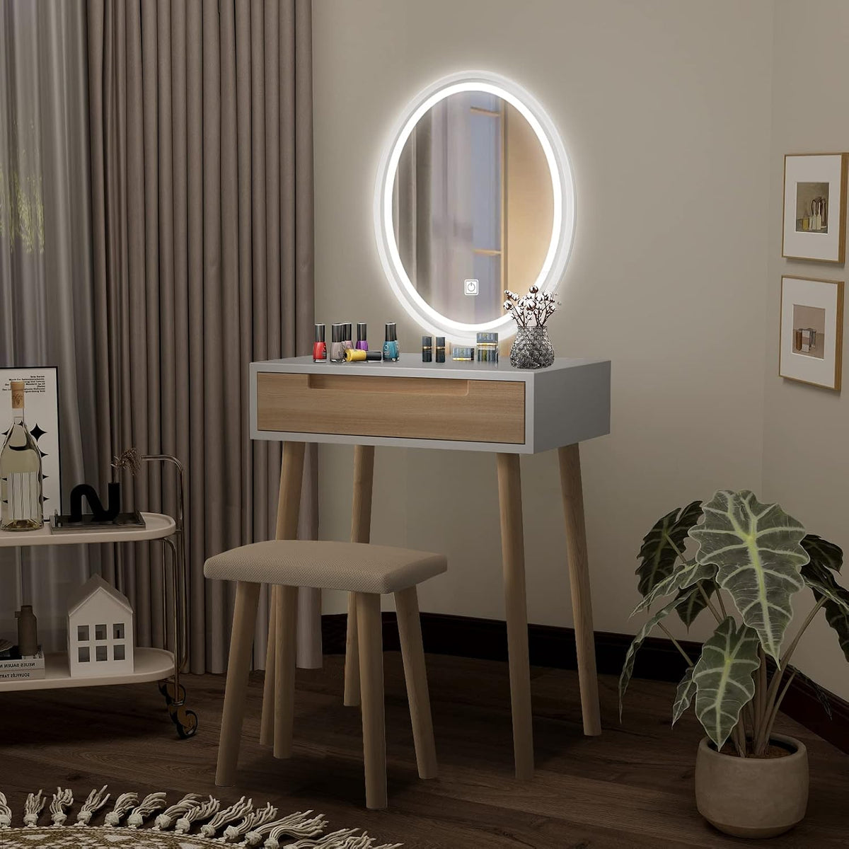 YOURLITE Small Makeup Vanity Desk with Mirror and Lights