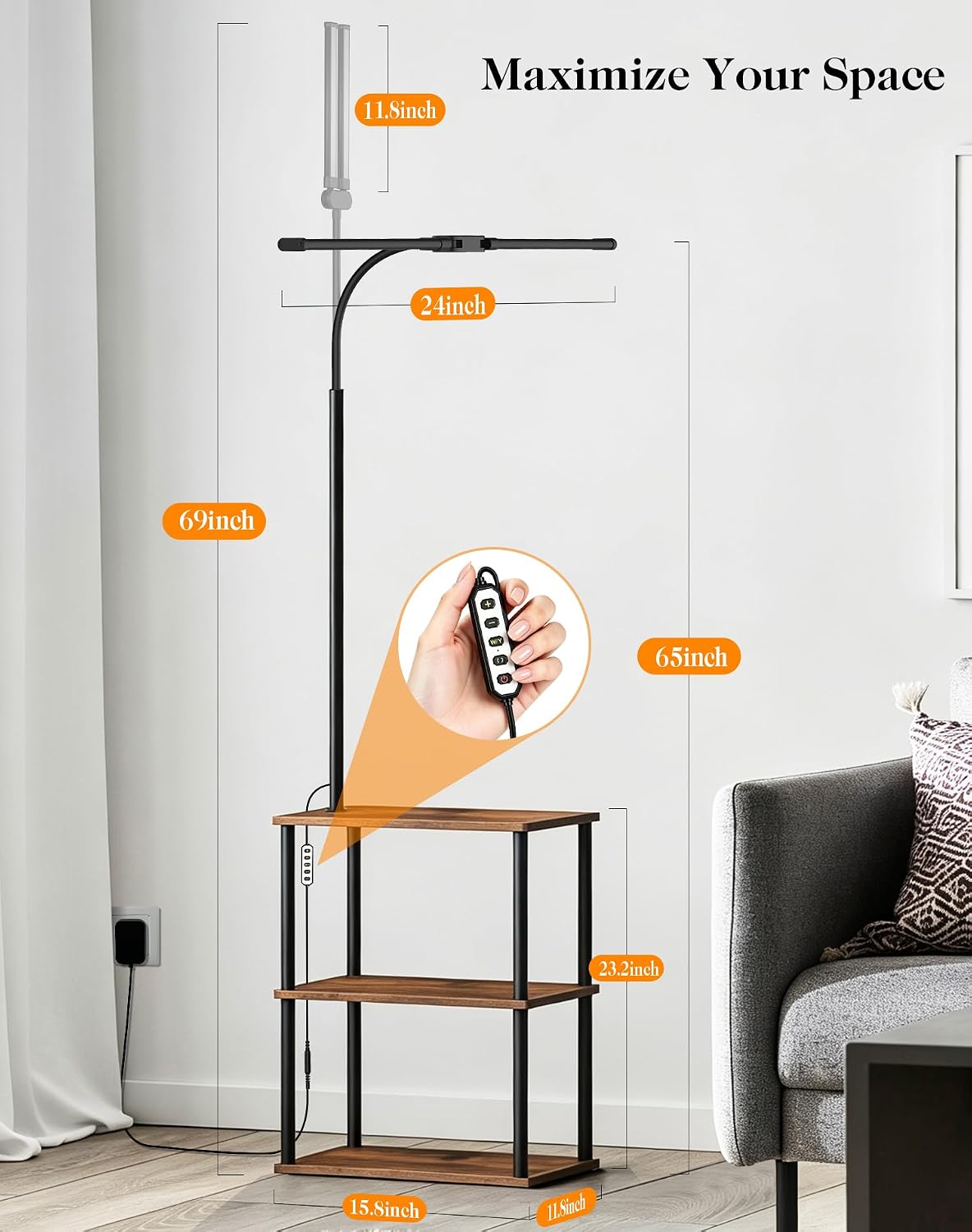 LED Floor Lamp with Table, 18W Bright Reading Floor Lamp for Office, Narrow S...