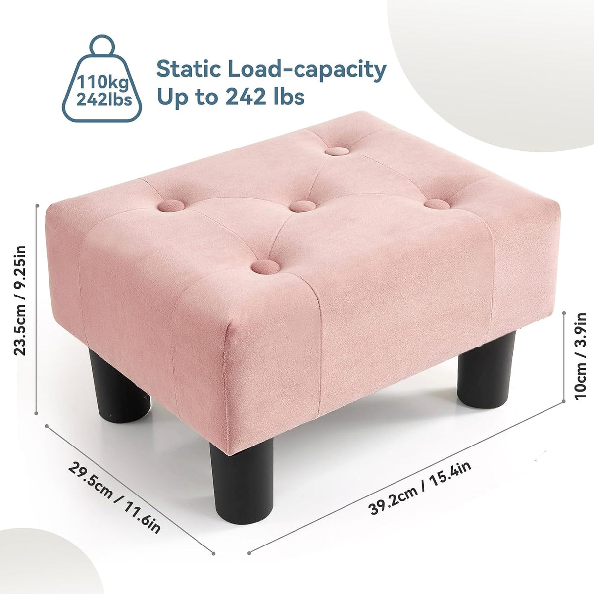 Poofzy Small Foot Stool Ottoman, Velvet Ottoman Foot Rest with Legs, Rectangl...