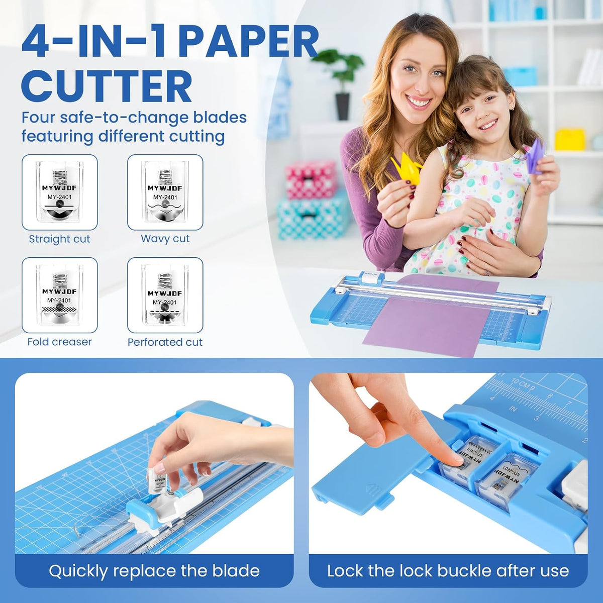 Paper Cutter, 12 Inch Rotary Trimmer, 4-Function Blades, Up to 6 Sheets Cut w...