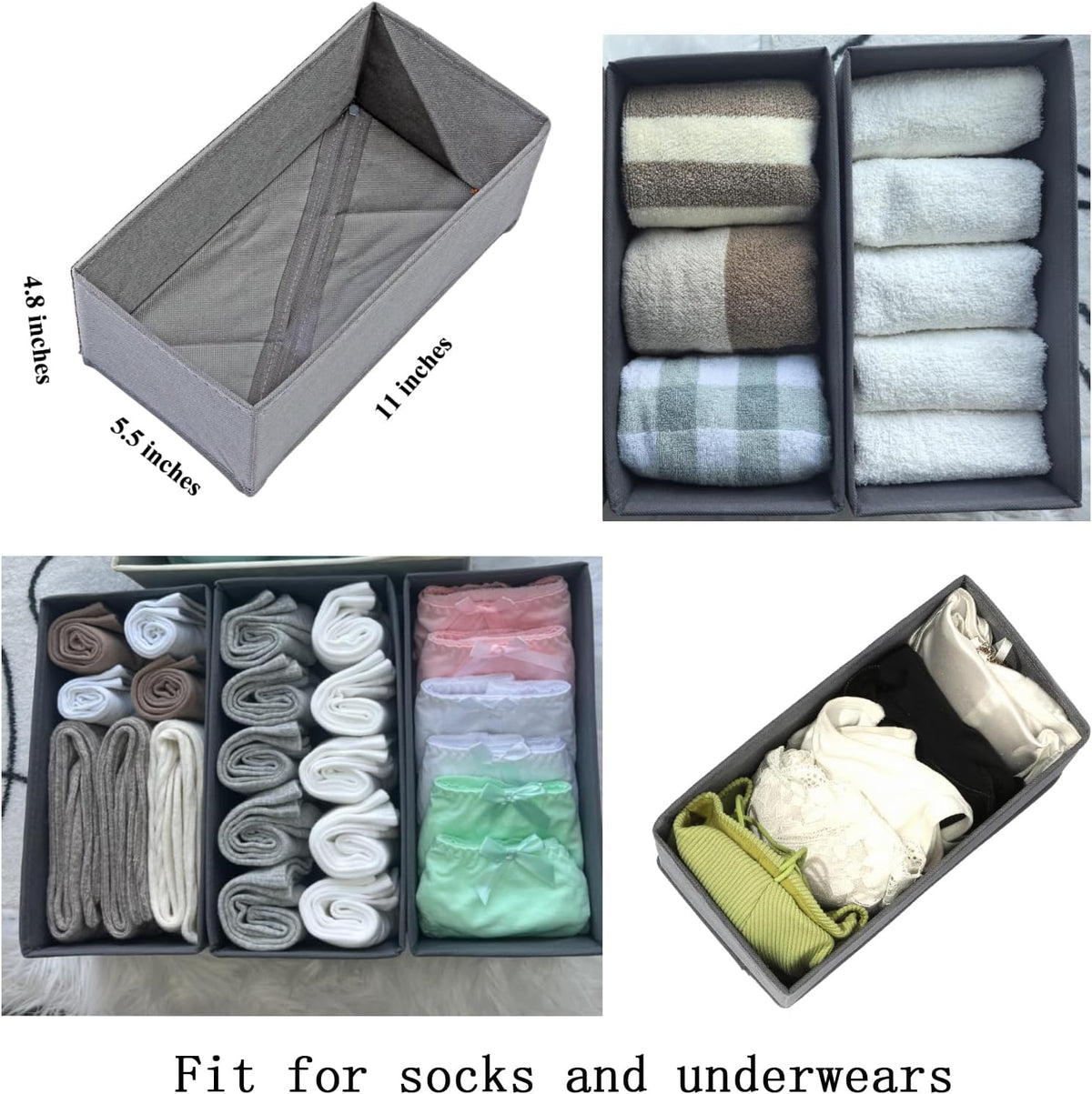 Bructhun Sock Drawer Organizer 9 Pack - Collapsible Fabric Storage Bins for U...