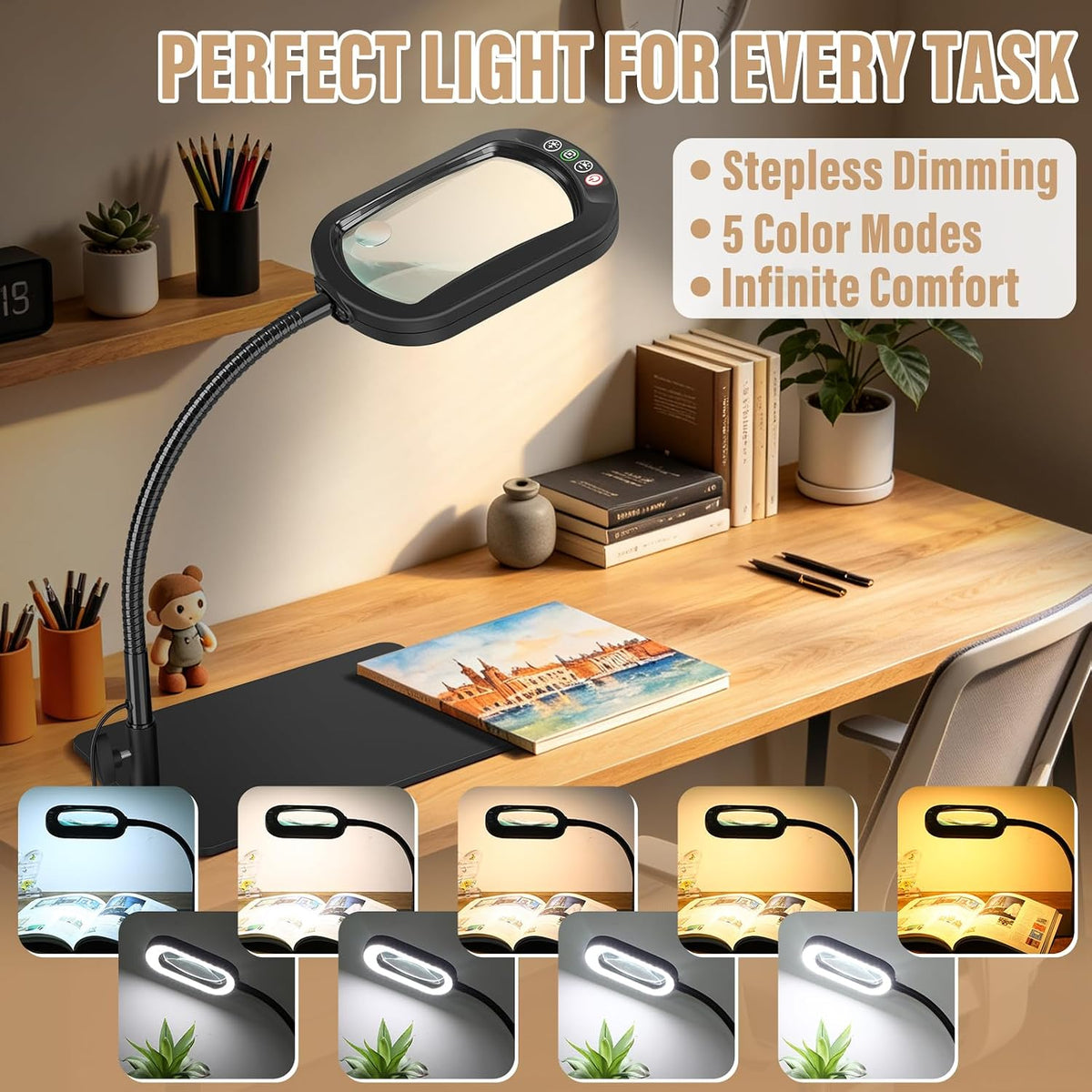 30X 12X Rectangle Magnifying Glass with Light and Stand, Real Glass Lens