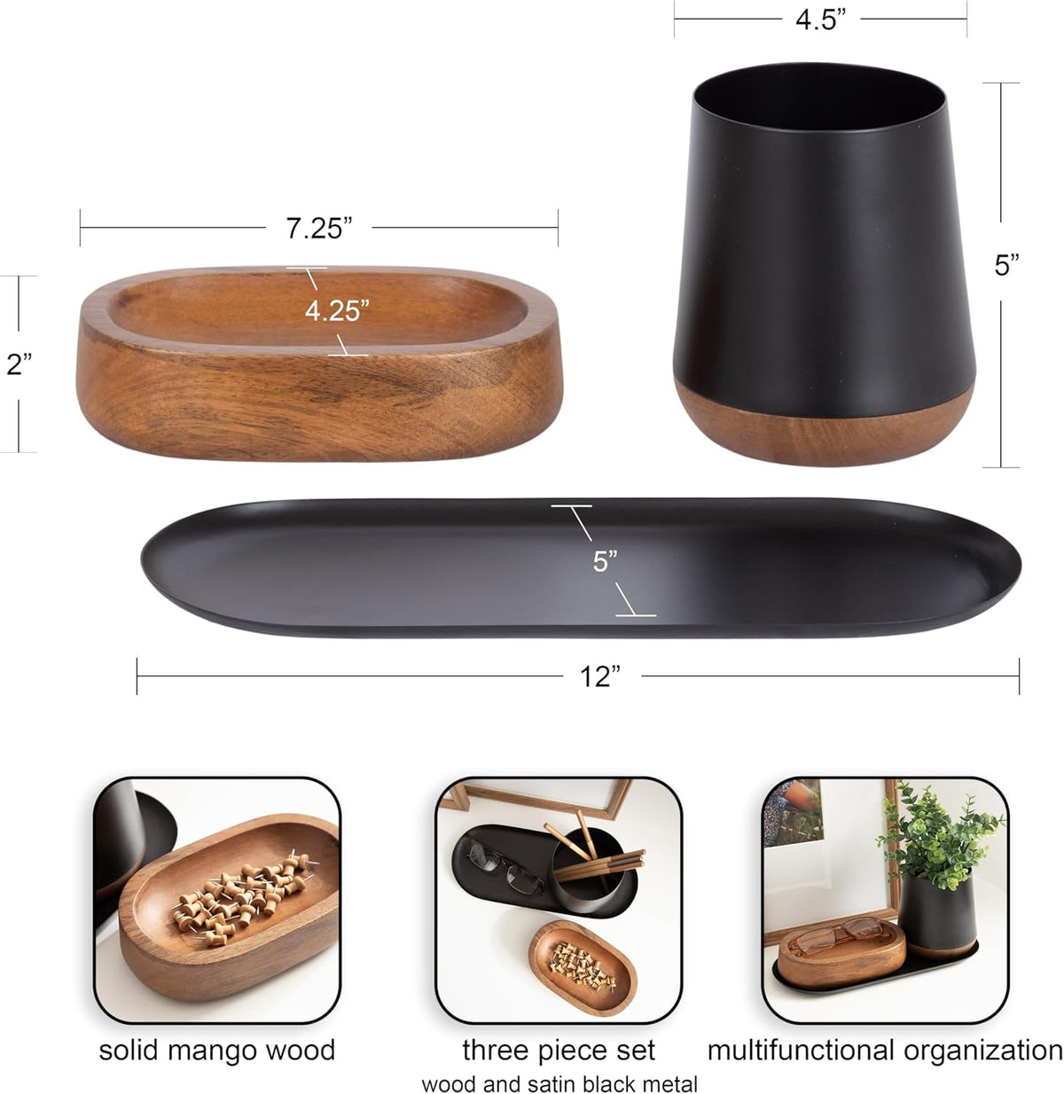 Kate and Laurel Koni Modern Three-Piece Tabletop Organization Set; 12 x 6 x 5...