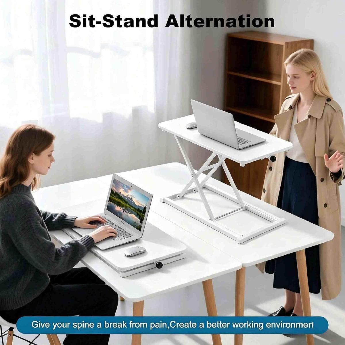 Height Adjustable Standing Desk Converter Keyboard Riser 23.6 Inch White