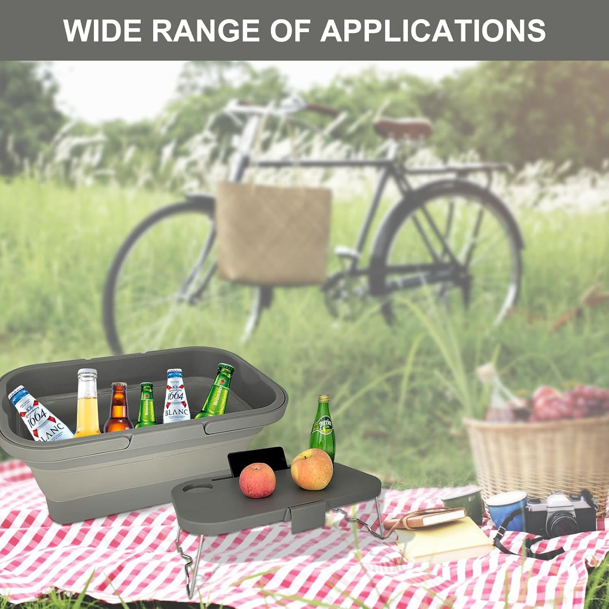 Foldable Camping Basket with Table Grey