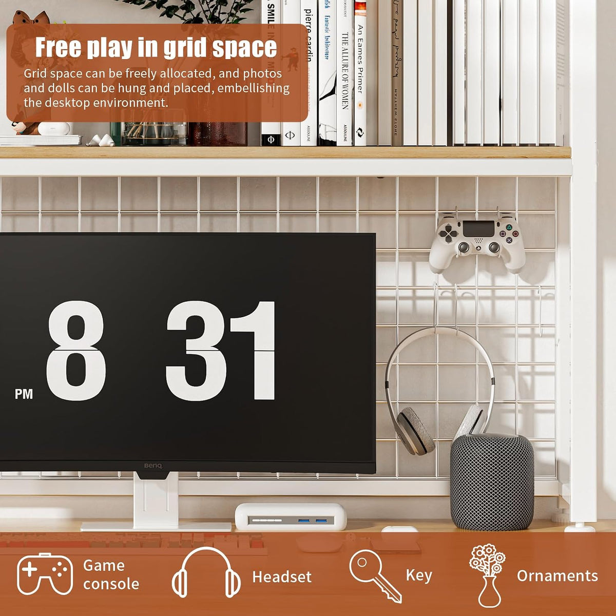HUATOL 2-Tier Desktop Bookshelf, Multipurpose Wood Countertop Shelf for Compu...