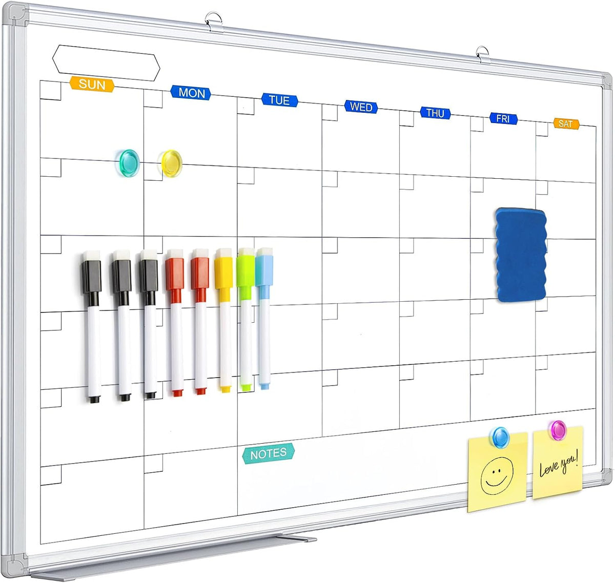 White Board Calendar Dry Erase for Wall, 36" x 24" Aluminum Frame