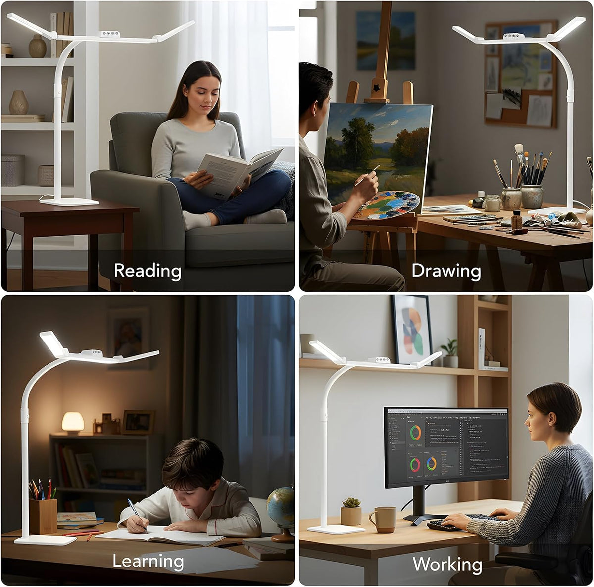 LED Desk Lamp for Home Office with Base, 28.2" Adjustable Gooseneck Swin...