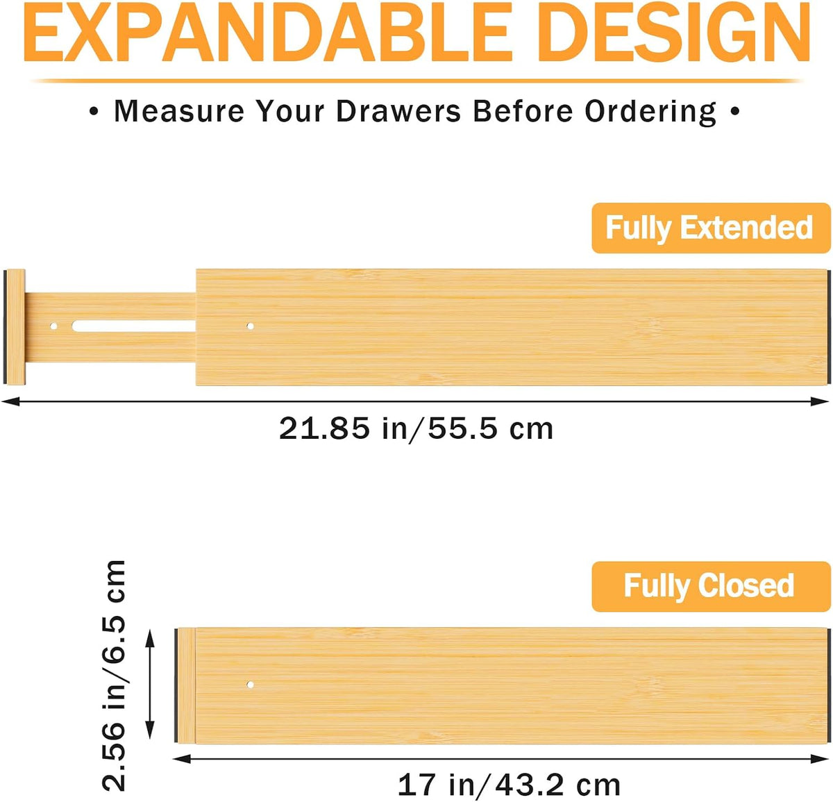 Bamboo Drawer Dividers Organizers, 2.56" High, 17"-21.8" Adjus...