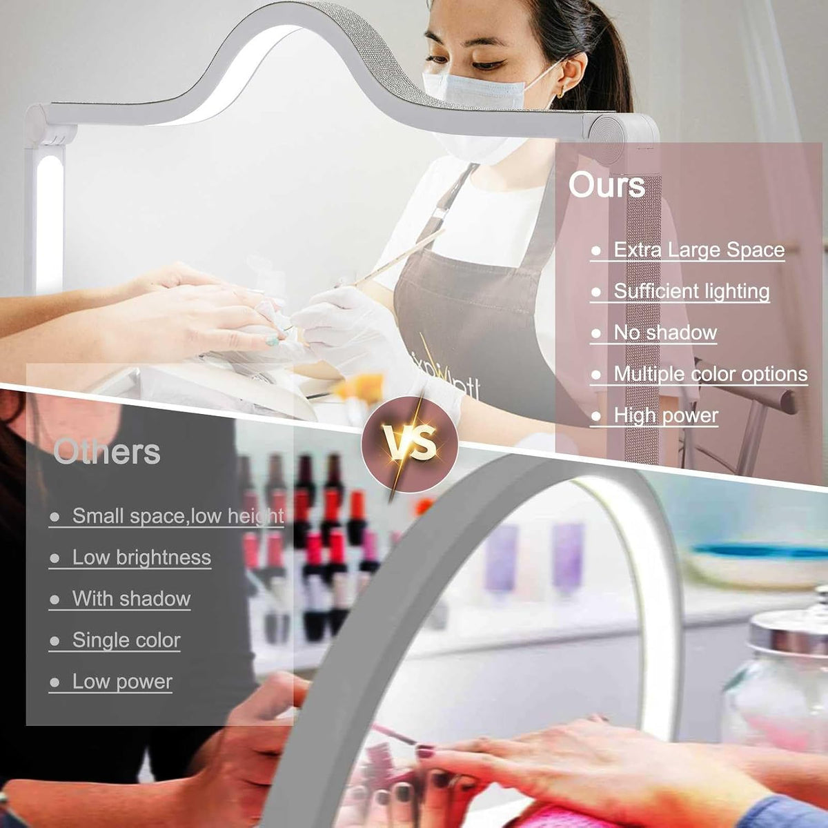 Half Moon Light for Nail Desk, 34.5In Foldable Square Nail Tech Lamp with Pho...