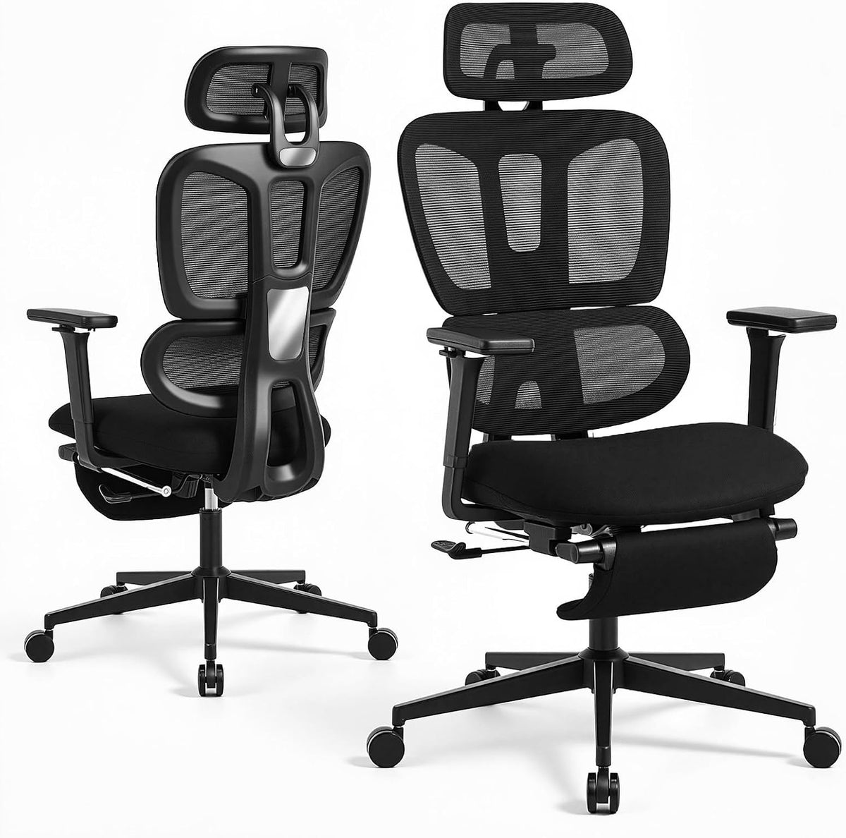 Ergonomic Office Chair with Footrest and Dynamic Lumbar Support, Black