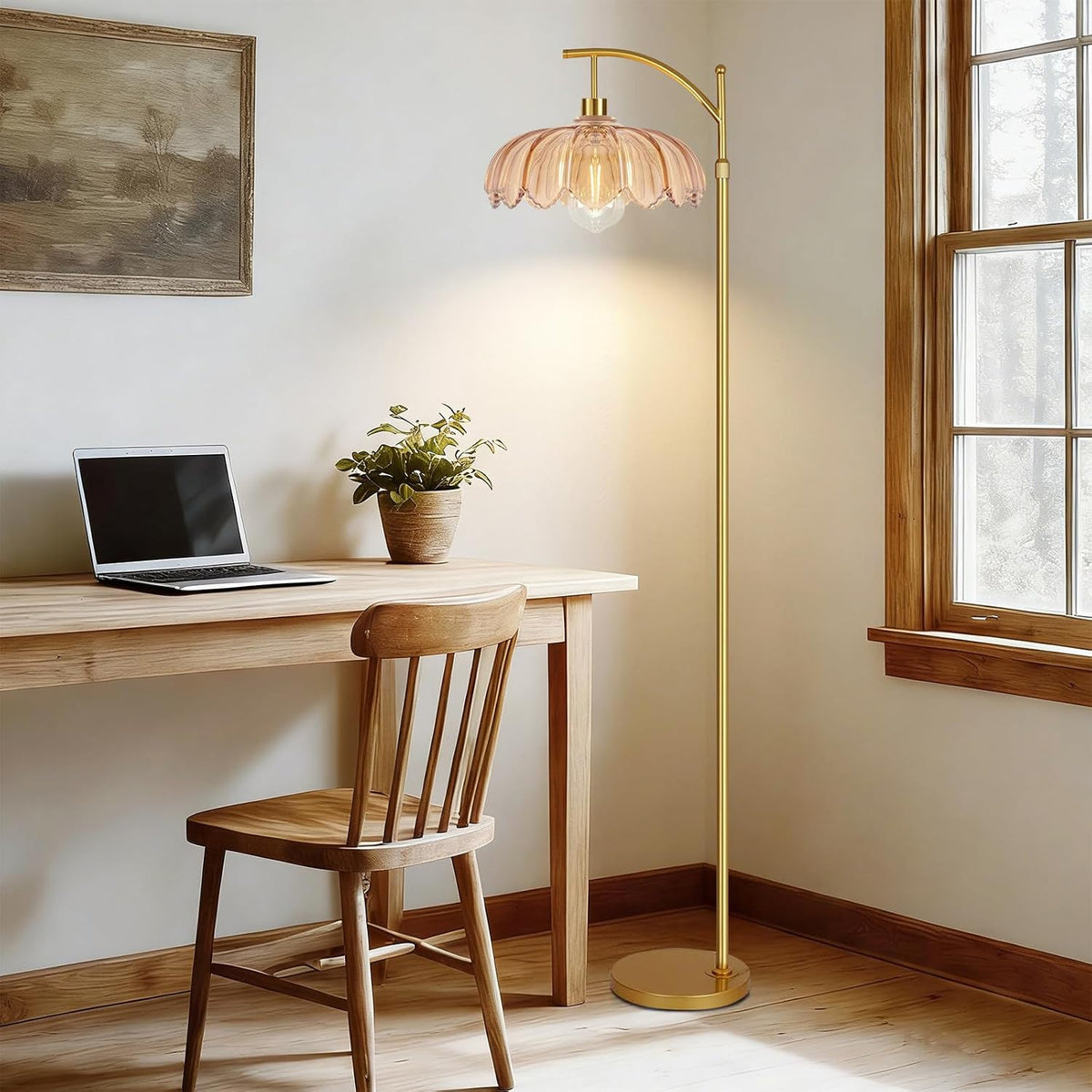 QIYIZM Glass Floor Lamp for Living Room,Bedroom,Gold Dimmable Standing Lamp w...