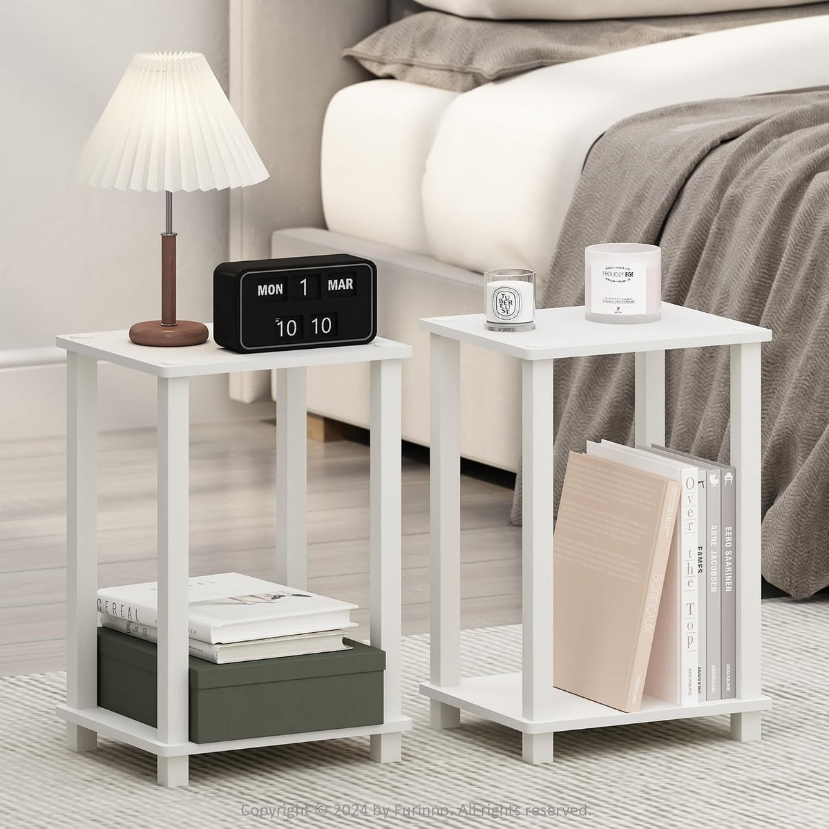Furinno Simplistic Set of 2 Toolless 2-Tier Night Stand, White