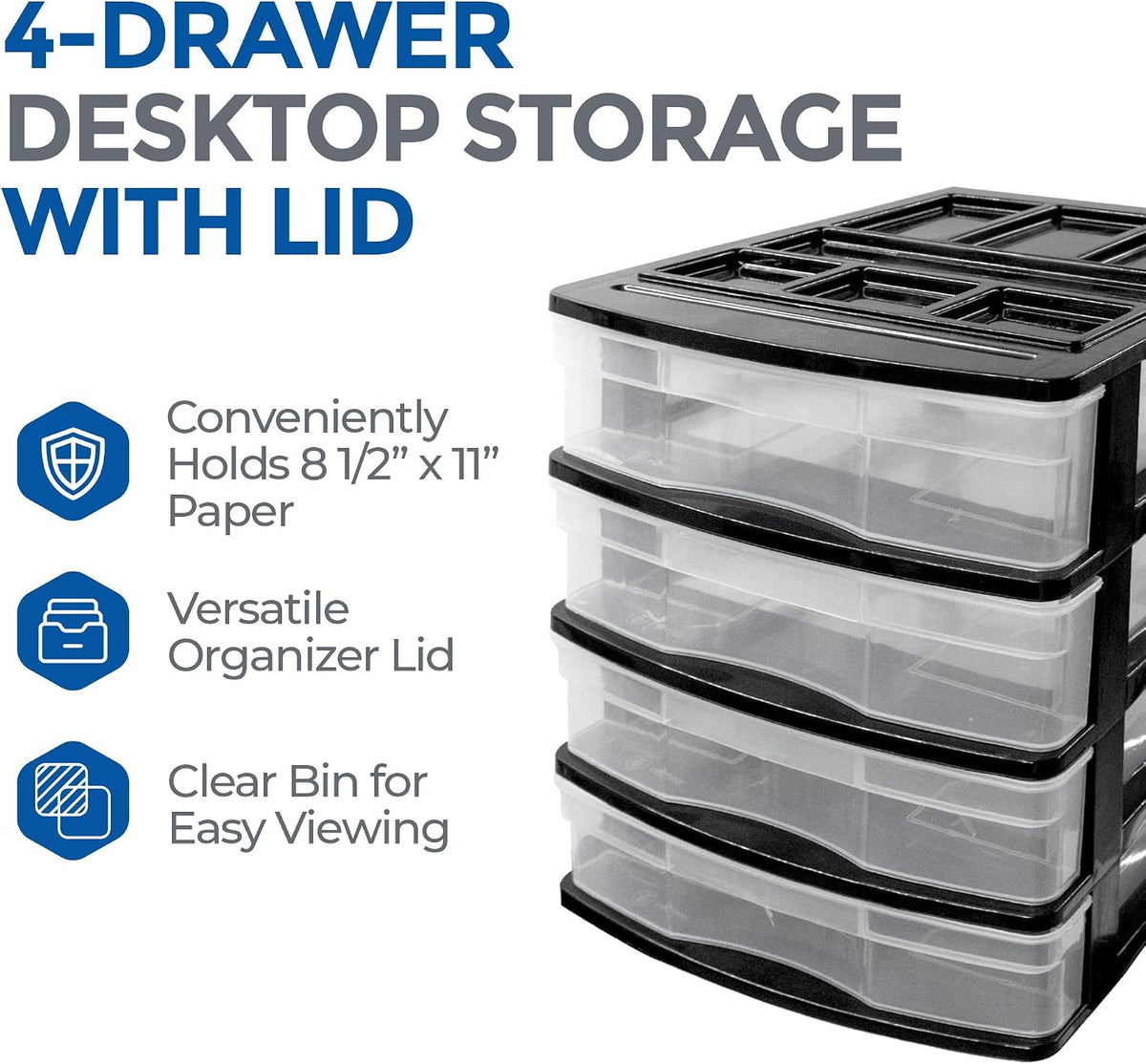 Gracious Living 4-Drawer Desktop/Countertop Storage Organizer, Black/Clear