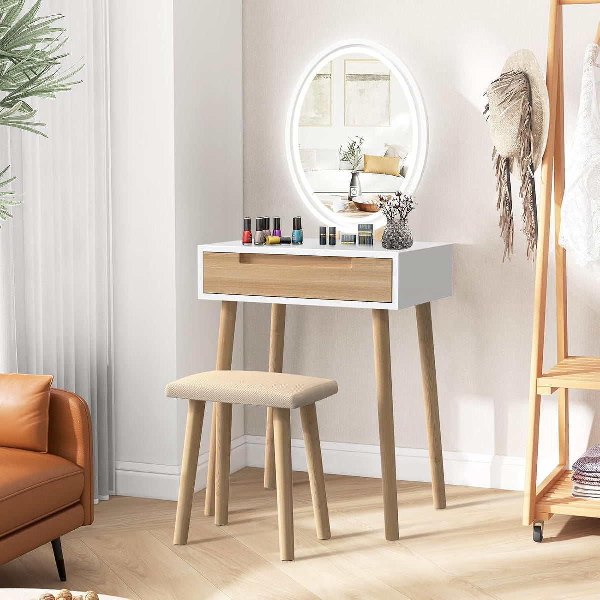 YOURLITE Small Makeup Vanity Desk with Mirror and Lights