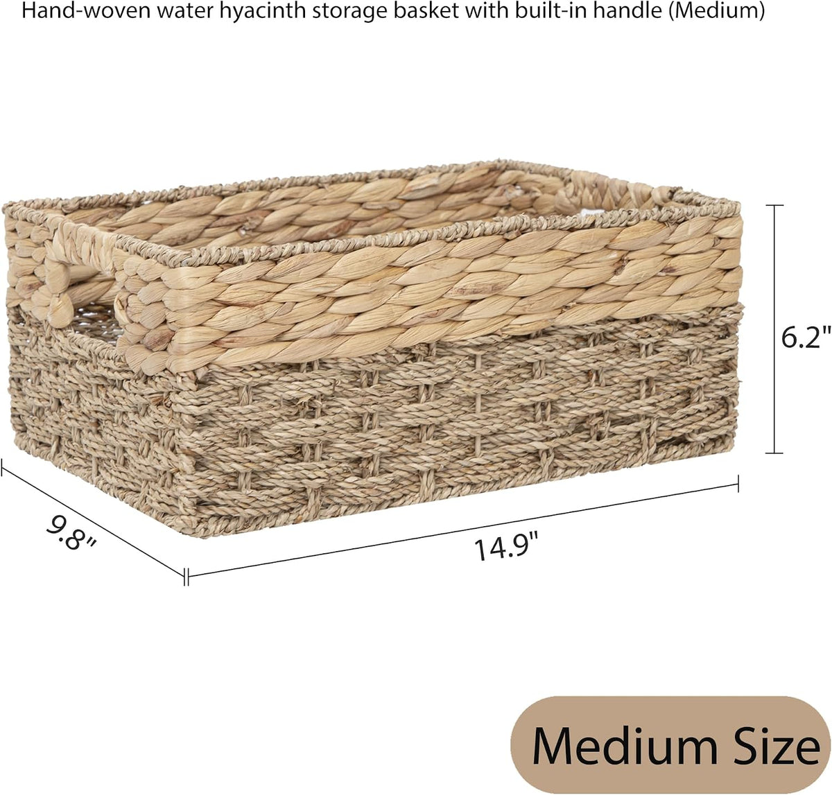Handwoven Water Hyacinth Wicker Baskets for Organization(Medium)