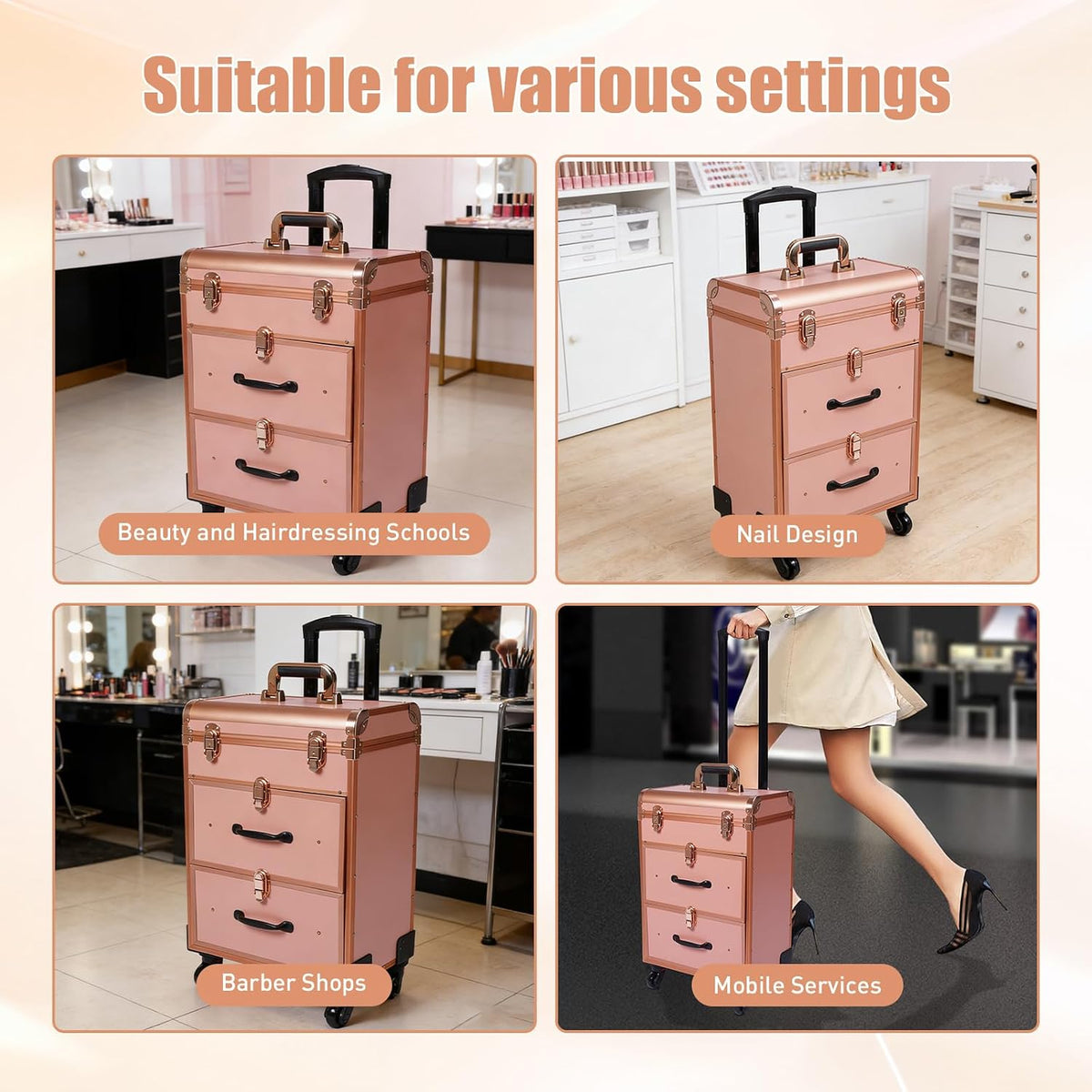 3 in 1 Cosmetic Train Cases Rolling on Wheels Makeup Train Case ๐ฐ๐ข๐ญ๐ก ๐๐ซ๐๐ฐ๐๐ซ๐ฌ ...