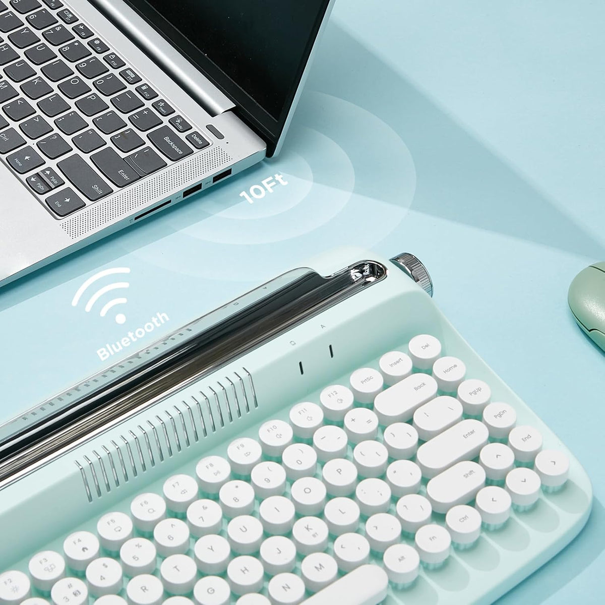 YUNZII ACTTO B303 Wireless Retro Typewriter Bluetooth Keyboard(Sweet Mint)