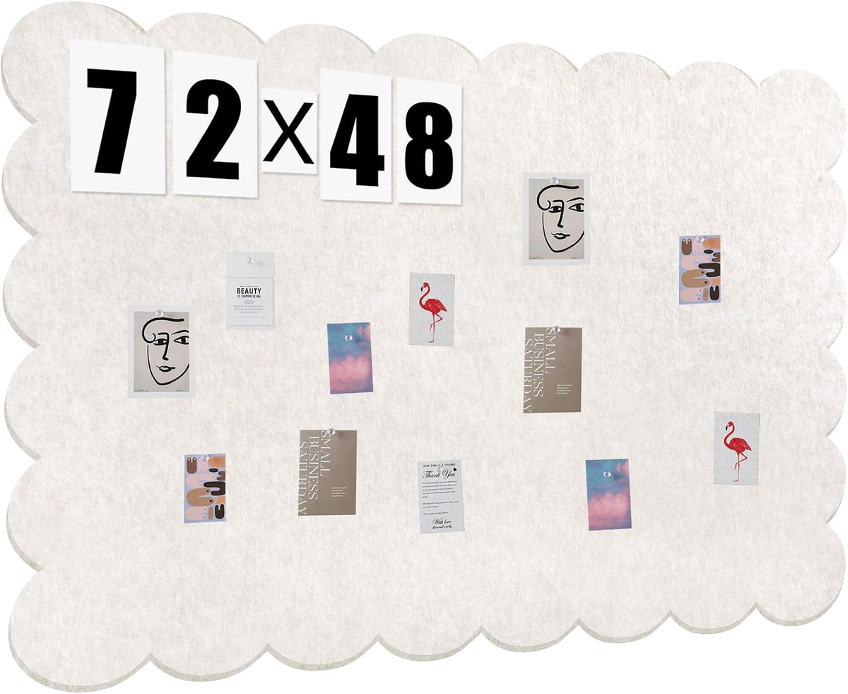Mooliwe Scalloped Felt Bulletin Cork Board Foldable Beige 72 x 48 Inch