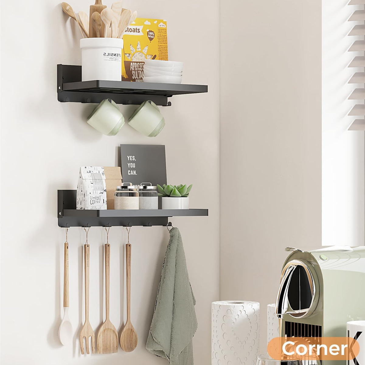 Small Folding Metal Shelf with Hooks, RV Fold-Down Wall Shelf, 6 Hooks, Drop ...