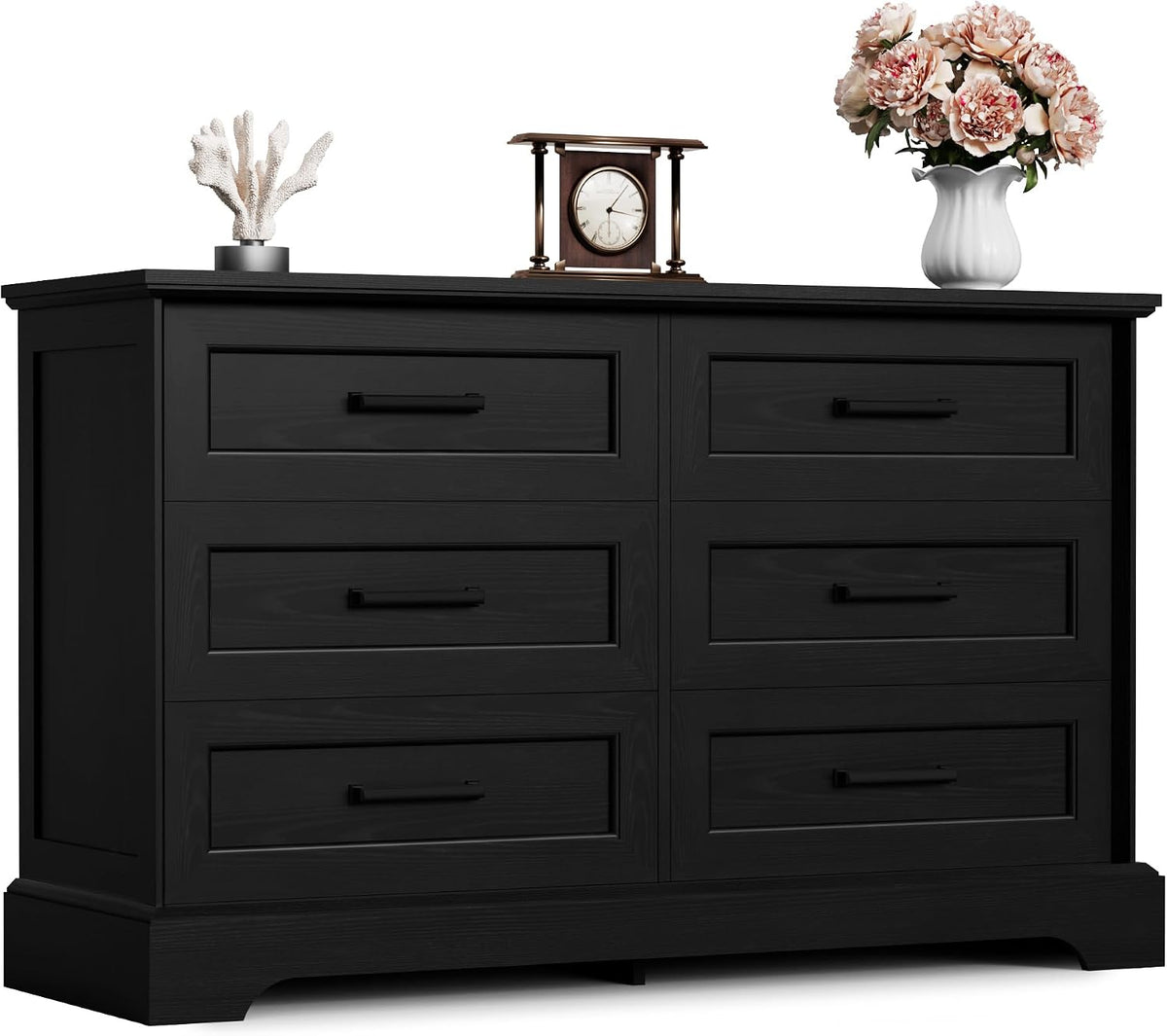 Furmax Farmhouse Dresser for Bedroom, 6 Drawers Dresser, Black