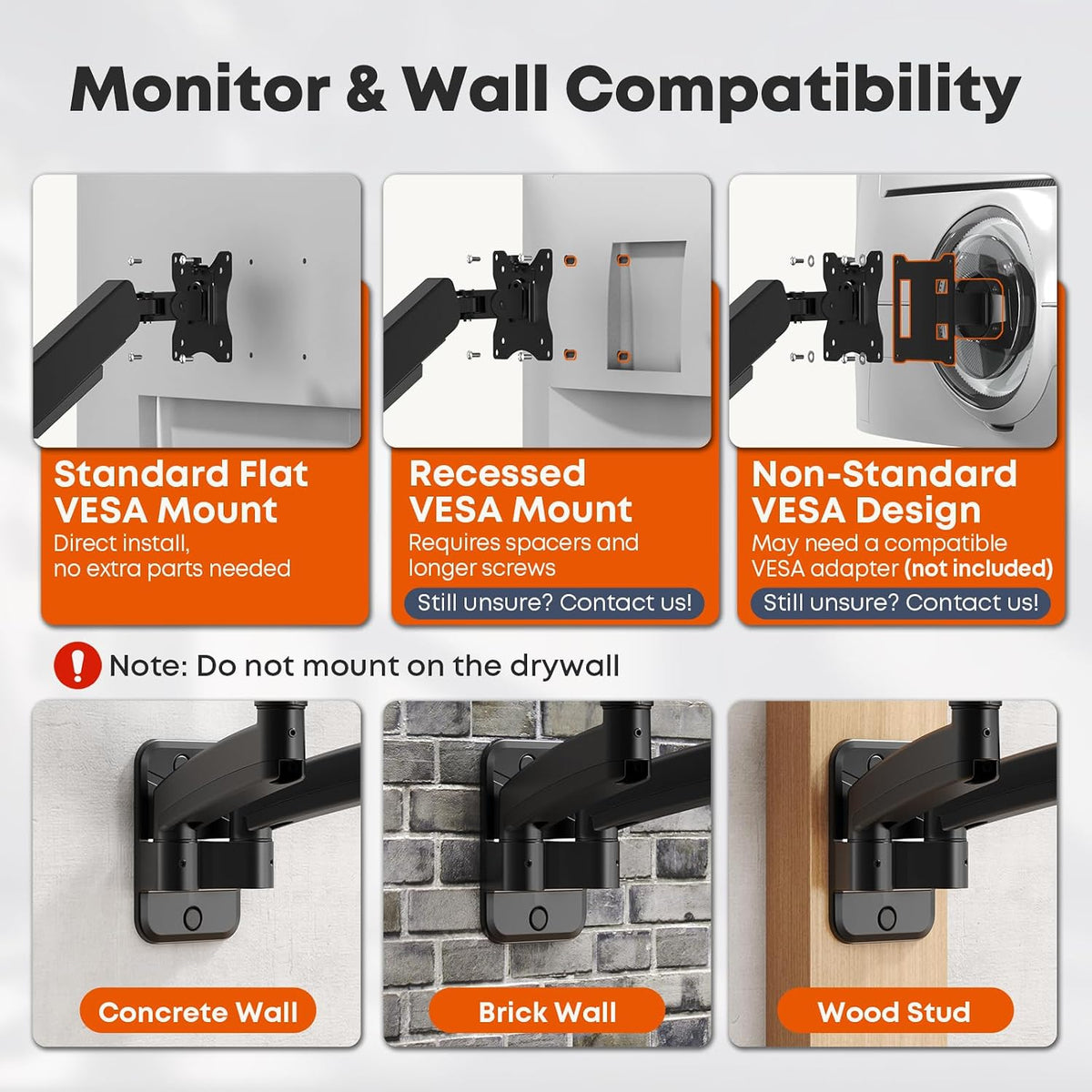 Dual Monitor Wall Mount for 17-32 inch Flat/Curved Computer Screens