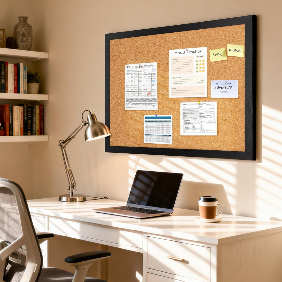 WALGLASS Cork Board 36" x 24" Black Wooden Frame Bulletin Board for...