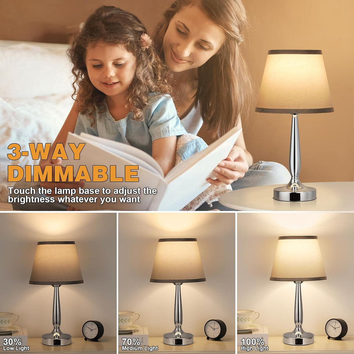 Kakanuo Touch Table Lamp for Bedroom, Small Bedside Lamp with USB C Port