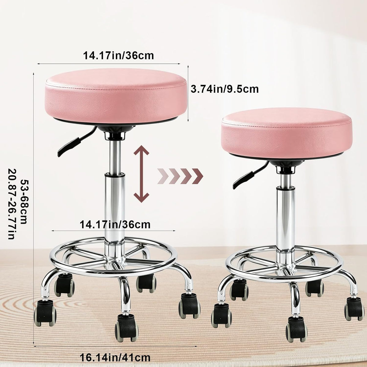 500lbs Heavy-Duty Adjustable Rolling Stool with Wheels & Foot pedal ring