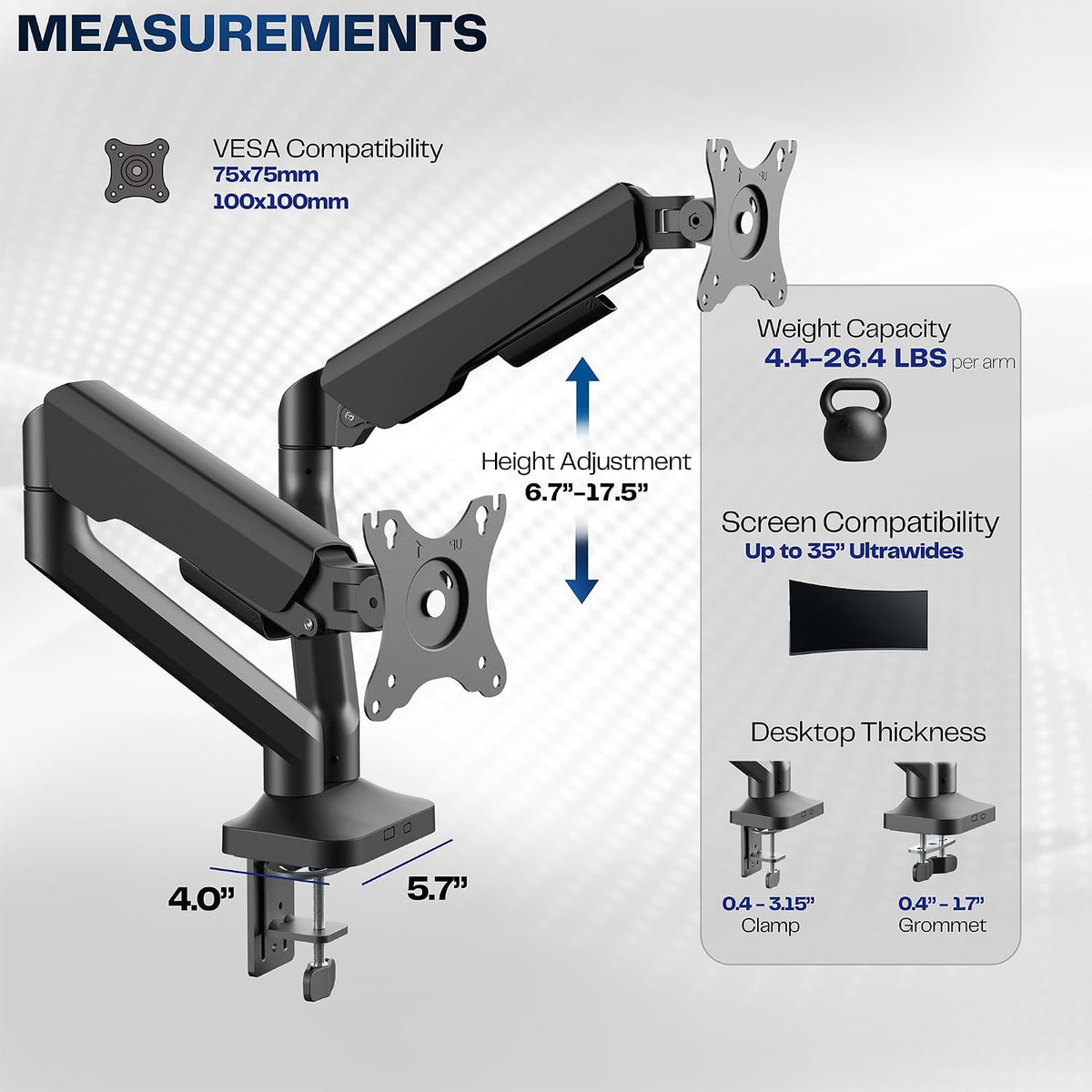 VIVO Dual Pneumatic Arm Ultra-Wide Monitor Mount for up to 35 inch Screens, H...