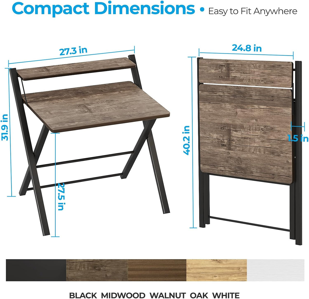 GreenForest No Assembly Folding Desk, 2-Tier Compact Computer Desk with Shelf...