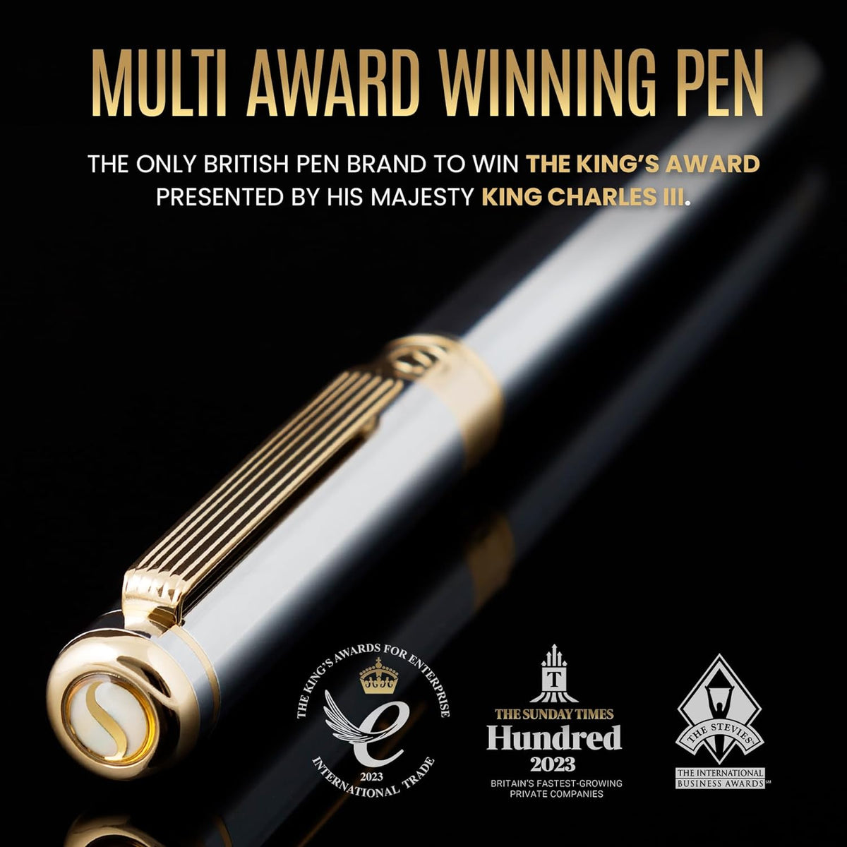 Scriveiner Silver Chrome Rollerball Pen - Stunning Luxury Pen, Real Gold Plat...