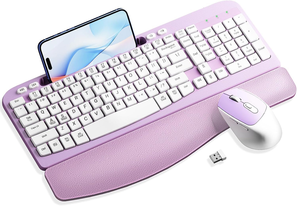 Hayyiesh Ergonomic Wave Keys Wireless Keyboard and Mouse Combo, Full Size wit...