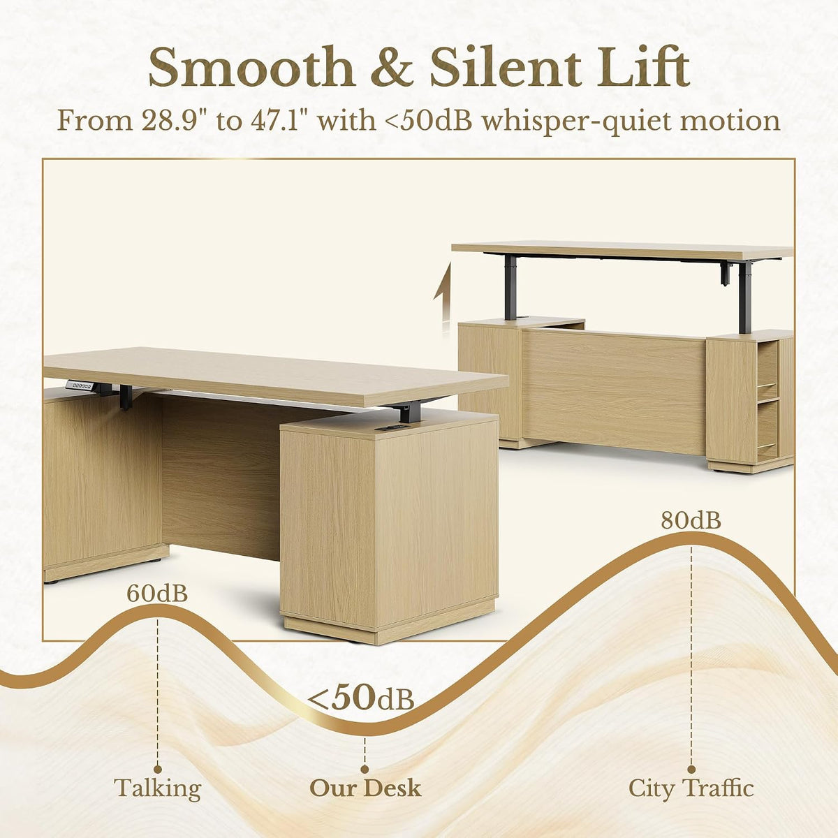Standing Desk with File Cabinet, 70 Inch L Shaped Electric Height Adjustable ...