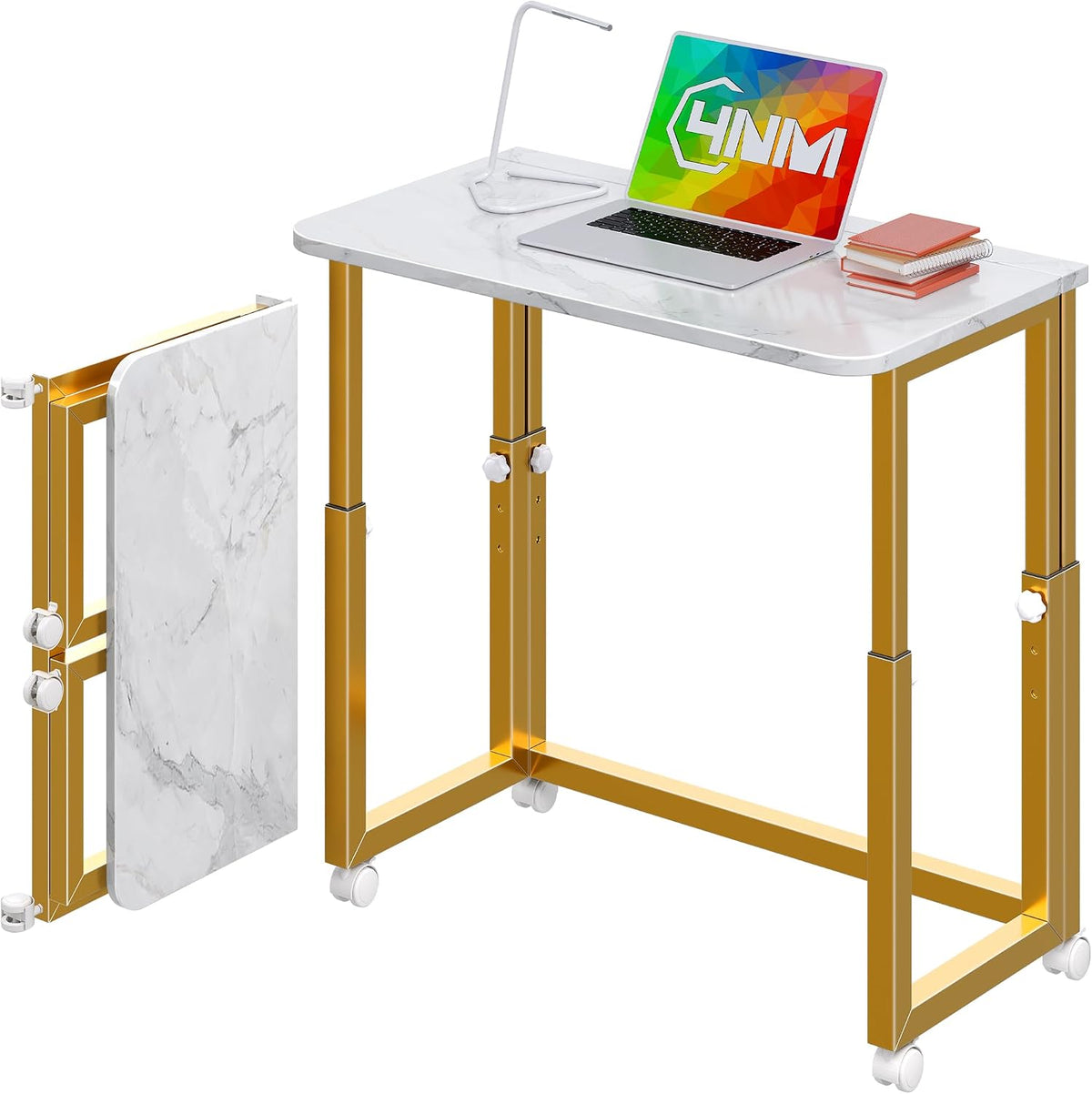4NM No Tool Assembly 27.5" Small Desk, Folding Portable Desk with Wheels...