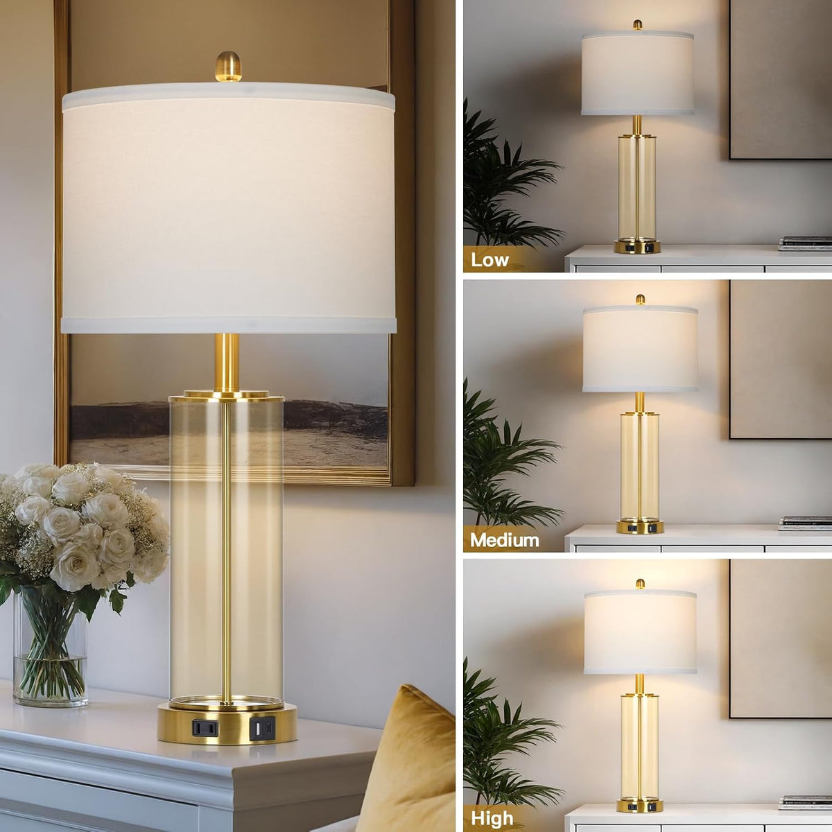 Ruzectt 26" Glass Table Lamp Single, 3-Way Dimmable Touch Control Living...
